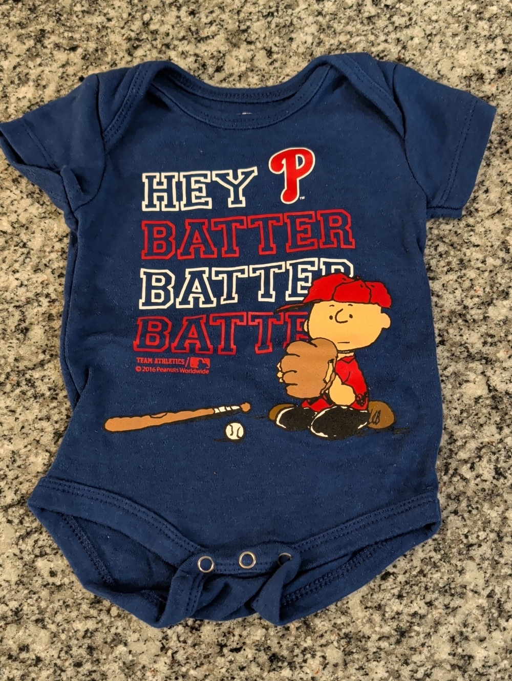 Kids Navy 'Hey Batter' Peanuts Baseball One-Piece